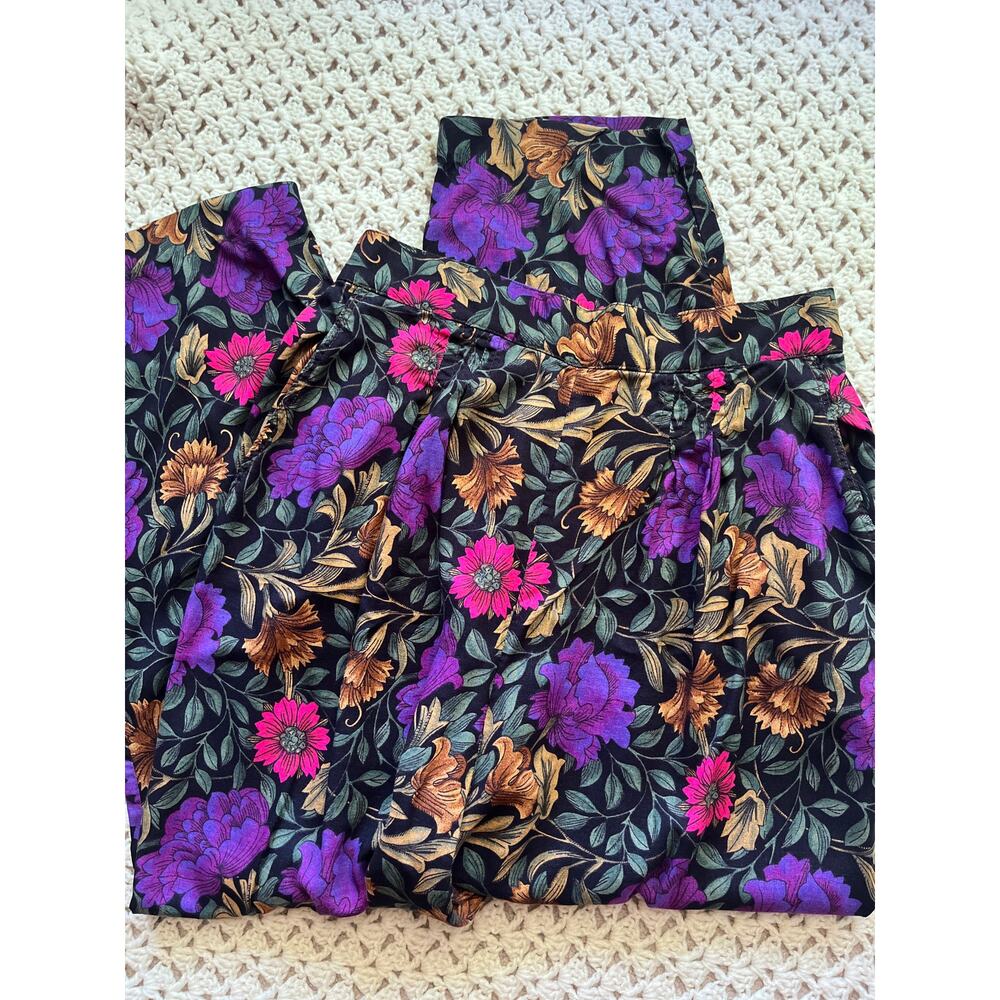 Vintage 90s Balloon Pants Floral Plants Wide Leg Tapered Size XL
